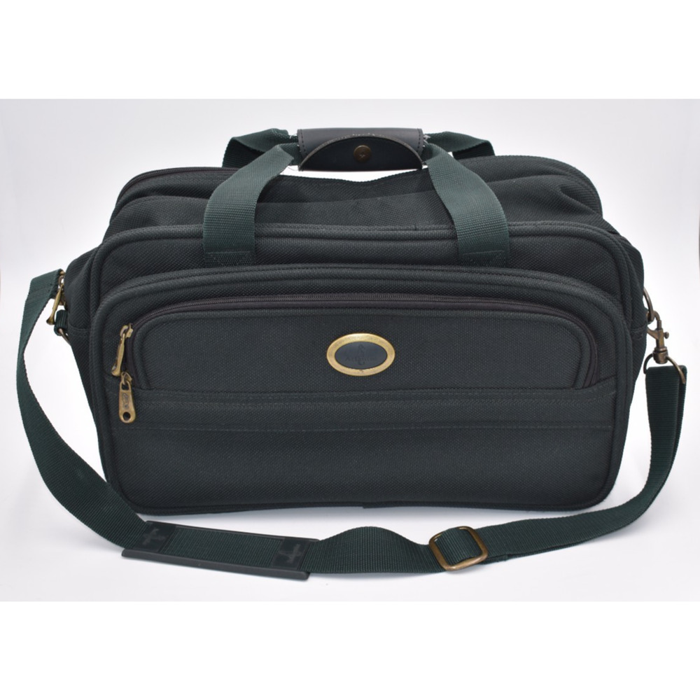Vtg ATLANTIC Carry On Overnight Bag Luggage Tote -- Olive Green w/Shoulder Strap